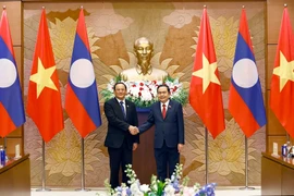 Chairman of the National Assembly Tran Thanh Man meets Lao Prime Minister Sonexay Siphandone. (Photo: VNA)
