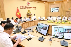 Minister of Industry and Trade Nguyen Hong Dien (standing) chairs a working session with major Vietnamese enterprises on May 7. (Photo: VNA)