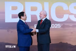 Brazilian President Lula da Silva welcomes Prime Minister Pham Minh Chinh. (Photo: VNA)