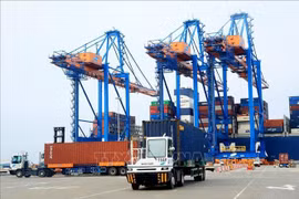 Handling import and export cargo at Gemalink deep-water port in Phu My town, Ho Chi Minh City. (Photo: VNA)