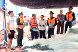 The Hai Phong Sub-Department of Fisheries, Livestock Production and Animal Health, in coordination with border guard forces, dissemines regulations on fisheries exploitation in Nam Trieu ward. (Photo: VNA)