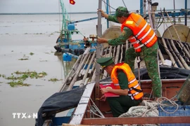 Dong Thap border guards inspect a fishing vessel (Photo: VNA)