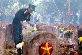 A veteran offers incense at the war martyrs’ cemetery in Nghi Loc district, Nghe An province. (Photo: VNA)
