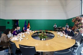 The delegation of the Vietnamese National Assembly’s Committee for National Defence, Security and External Relations meets with Vice President of the German Bundestag Bodo Ramelow, Dr. Malte Kaufmann, and members of the German Parliament. (Photo: VNA)