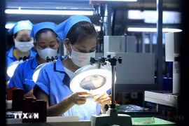 Workers produce electronic components. (Photo: VNA)