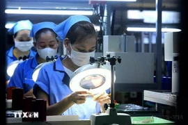Workers produce electronic components. (Photo: VNA)