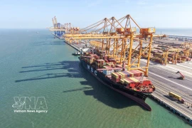 The first commercial vessel officially docks at berths 3 and 4 of Hai Phong Port Joint Stock Company. (Photo: VNA)