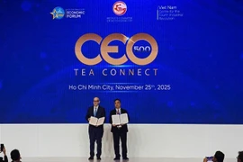 Representatives of HCM City and Biance announce the MOU on cooperation to accelerate the development of Vietnam’s International Financial Centre in HCM City. (Photo: VNA)