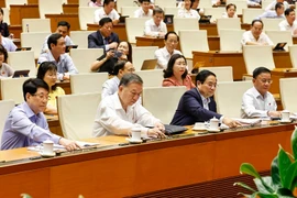 All 470 delegates present at the NA's 9th session vote in favour for the resolution amending key provisions of the Constitution of the Socialist Republic of Vietnam. (Photo: VNA)