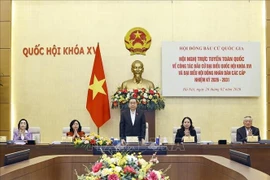 Politburo member and NA Chairman Tran Thanh Man chairs the national teleconference to review preparations for the election of deputies to the 16th NA and People’s Councils at all levels for the 2026–2031 tenure. (Photo: VNA)