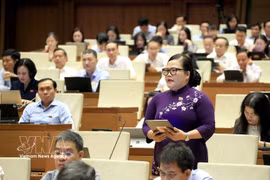 National Assembly deputy Nguyen Thi Suu of Hue city speaks at a discussion during the first extraordinary session of the 16th National Assembly. (Photo: VNA)