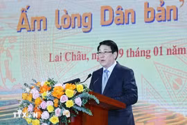 State President Luong Cuong speaks at the “Spring in border areas warms people's hearts” programme in Lai Chau on January 9. (Photo: VNA)