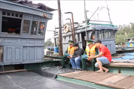 Border guards at the Thuan An Border Guard Station in Hue city disseminate regulations on combatting illegal, unreported and unregulated (IUU) fishing to local fishermen (Photo: VNA)
