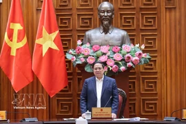 Prime Minister Pham Minh Chinh speaks at the meeting of standing members of the Government on funding sources to support fuel price stabilisation (Photo: VNA)