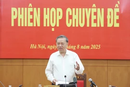Party General Secretary To Lam speaks at the thematic meeting of the central steering committee for perfecting institutions and laws (Photo: VNA)