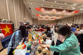 Traditional products and handicrafts from many Vietnamese localities are introduced to international visitors and local residents at a charity bazaar in Tokyo on April 22, (Photo: VNA)