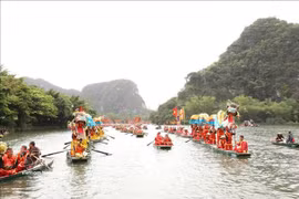 Traditional dragon procession held on the river in Ninh Binh. (Photo: VNA)
