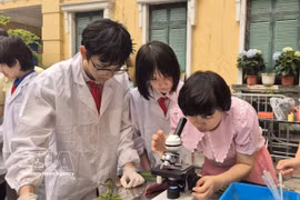 Teachers guide students in experiencing the application of science (Photo: VNA)