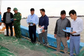 Competent forces of Ninh Binh province inspect a fishing vessel at Ninh Co fishing port (Photo: VNA)
