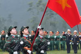 The Vietnamese female peacekeeping force participates in a rehearsal of the parade. (Photo: VNA)