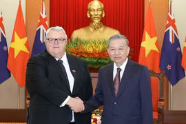 Party General Secretary To Lam (R) and Speaker of the New Zealand House of Representatives (Parliament) Gerry Brownlee in Hanoi on August 28. (Photo: VNA)