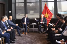Standing Deputy Prime Minister Nguyen Hoa Binh (R) receives José Fernández da Ponte, President of the Stellar Development Foundation. (Source: VTV)