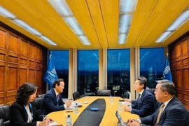 Ambassador Mai Phan Dung, Permanent Representative of Vietnam to the United Nations and other international organisations in Geneva holds a meeting with representatives from WIPO. (Photo: VNA broadcasts)