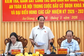 National Assembly Vice Chairman Tran Quang Phuong speaks at the March 7 inspection on An Giang's preparations for the election of deputies to the 16th legislature and People’s Councils at all levels for the 2026-2031 tenure. (Photo: VNA)