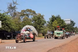 Cambodian residents in Preah Vihear province, near the border with Thailand, evacuate to avoid the conflict on December 8, 2025. (Photo: Xinhua/VNA)