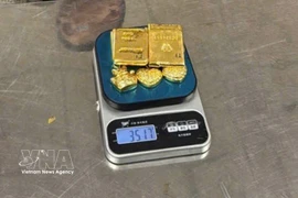 Yellow metal suspected to be gold is confiscated (Photo: VNA)