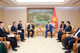 At the meeting between Deputy Prime Minister Tran Hong Ha (R) and Wang Bo, general manager of China Railway No.6 Engineering Group Co., Ltd. (Photo: VNA)