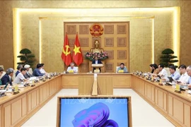 Prime Minister Pham Minh Chinh (centre) holds a working session with the Private Economic Development Research Board (Board IV). (Photo: VNA)