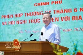 Party General Secretary and State President To Lam speaks at the Government's regular meeting for June and a teleconference with authorities of all localities nationwide on July 4. (Photo: VNA)