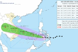 A map released at 2pm on November 4, tracking the path of Typhoon Kalmaegi (Source: National Centre for Hydro-Meteorological Forecasting)