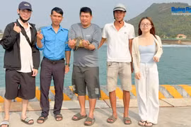 The sea turtle is rescued by local fishermen. (Source: baoquangngai.vn)