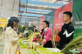 Green rice flakes and milk draw visitors (Photo: VNA)