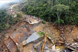 An aerial drone photo shows a bridge damaged by floods in Bener Meriah regency, Aceh, Indonesia, (Photo: Xinhua)