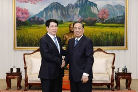 State President Luong Cuong (L) meets former Party General Secretary and President of Laos Choummaly Sayasone. (Photo: VNA)