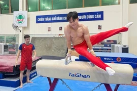 Nguyen Van Khanh Phong trains under the watchful eye of his coach. Vietnam is hoping to defend many titles in the 33rd SEA Games. (Photo: nhandan.vn)