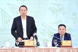 Deputy Minister of Finance Nguyen Duc Chi (standing) addresses the press conference (Photo: VNA)