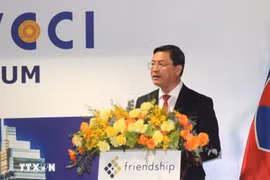 Vice Chairman of the municipal People’s Committee Nguyen Cong Vinh speaks at the event. (Photo: VNA)