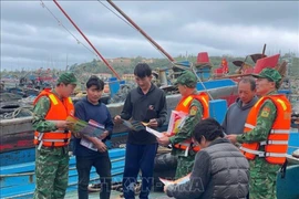 Border guard coordinate with coast guard forces to raise fishermen's awareness against IUU fishing at Bach Long Vi port. (Photo published by VNA)