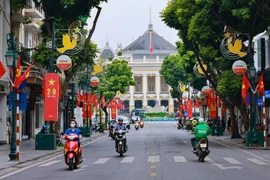 Trang Tien street in Hanoi is decorated with flags and banners to celebrate the 80th National Day anniversary. (Photo: VNA)