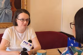 Assoc. Prof. Ekaterina Koldunova, Acting Director of the ASEAN Centre at the Moscow State Institute of International Relations (MGIMO) grants an interview to the Vietnam News Agency in Russia. (Photo: VNA)