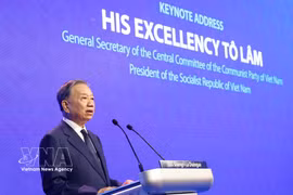 General Secretary of the Communist Party of Vietnam Central Committee and President of Vietnam To Lam delivers a keynote address the 23rd Shangri-La Dialogue on May 29. (Photo: VNA)