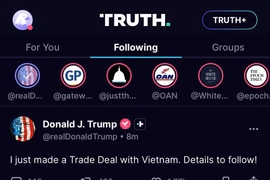 US President Donald Trump posts on the social media platform Truth Social that he just made a trade deal with Vietnam. (Screenshot photo)