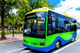 The electric buses are designed with colours and symbols inspired by Con Dao’s natural characteristics. (Photo: chinhphu.vn)