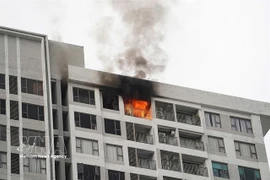 Smoke and flames rise from an apartment building in Ho Chi Minh City in late 2025. (Photo: VNA)