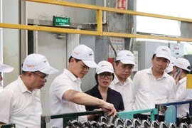 Officials visit the Innotek Joint Stock Company in Que Vo Industrial Park No. 2, Bac Ninh province. (Photo: VNA).