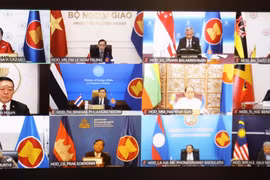 ASEAN foreign ministers convene their second special meeting in an online format on April 13. (Photo released by VNA)